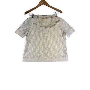 Tory Burch Perforated Knit Polo Top Sz S